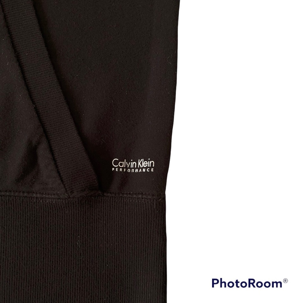 #12 Calvin Klein Performance Edgy Black Hoodie Front Pocket Relaxed Fit Top - Picture 7 of 8
